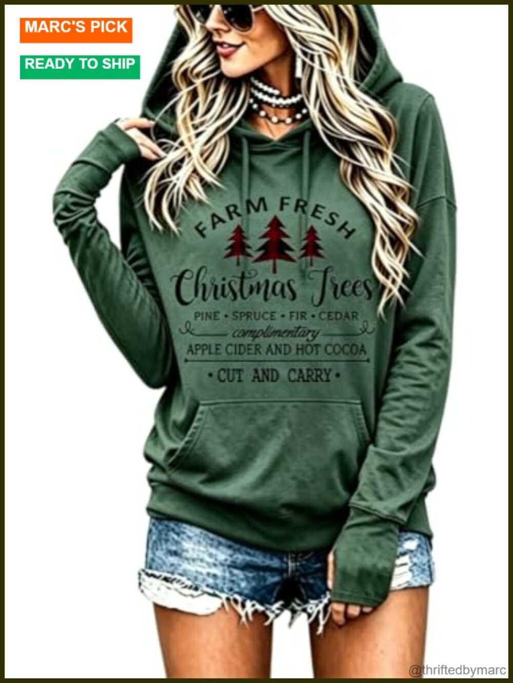 Christmas Buffalo Plaid Tree Hoodie Shirt Kangaroo Pocket Cotton Blend Women's